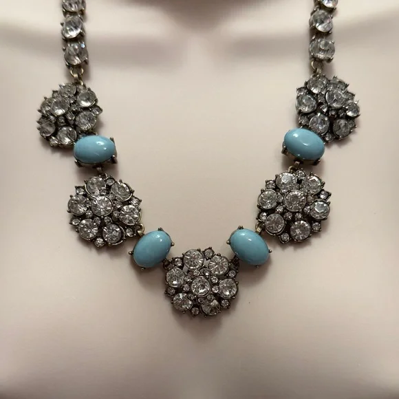 Elegant Crystal and Blue Beaded Necklace - Picture 2 of 3